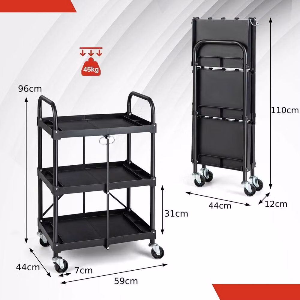 EONLION 3-Tier Folding Metal Storage Trolley in Black – 2