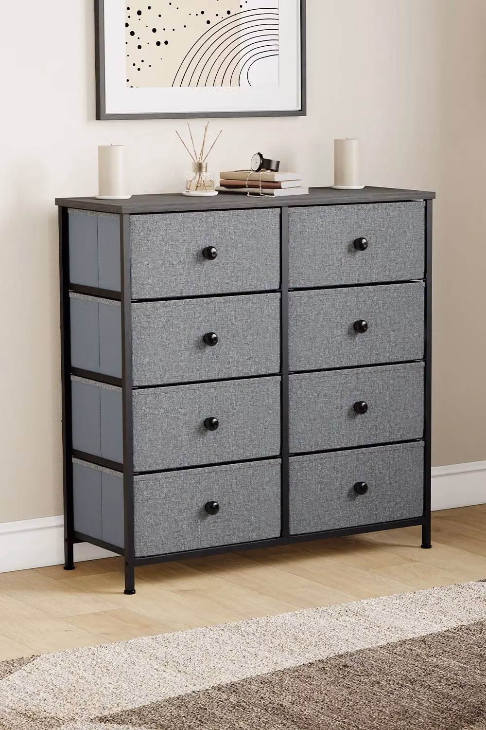 Vida Designs Chorley 8 Drawer Chest of Drawers in Grey Fabric and Metal – 3
