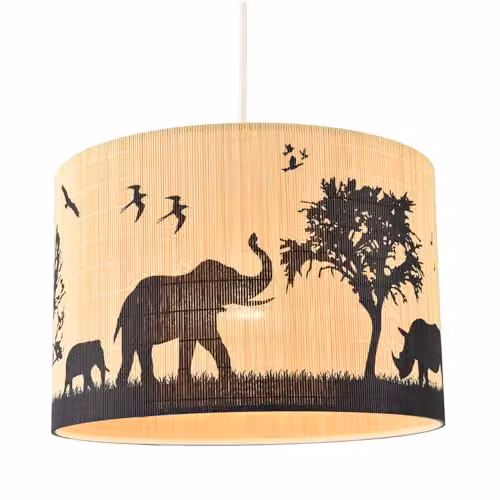 Happy Homewares Modern Safari Bamboo Cylinder Pendant Light Shade in Brown, Black and Beige, W: 30 cm, H: 20 cm – 1