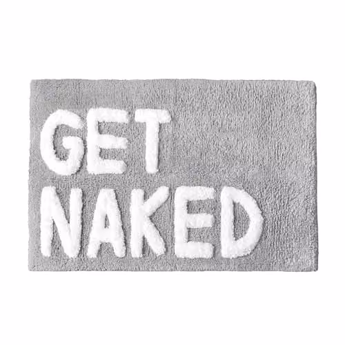 Mooky Mats Get Naked Non-Slip Tufted Slogan Bath Mat, Grey and White, W: 50 cm, D: 80 cm
