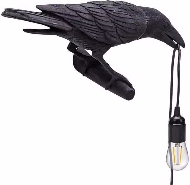 VOGREX Modern Black Crow Resin LED Wall Light with E27 Fitting – 1