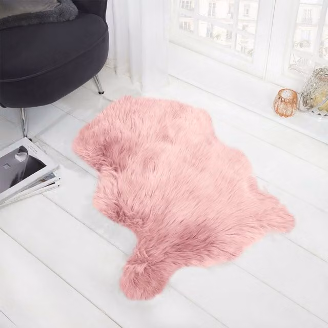 Sienna Faux Fur Sheepskin Fluffy Soft Rug in Pink