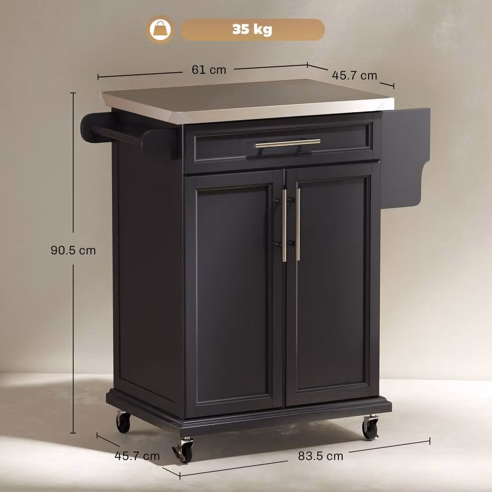 Wyld Haus Paha Black Kitchen Island Trolley with Stainless Steel Top, W/D/H: 83.5 x 45.7 x 90.5 cm – 4