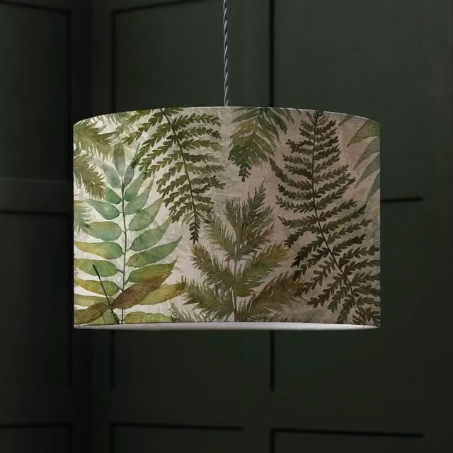 Voyage Maison Elowen Eva Printed Cylinder Lamp Shade in Green, Small