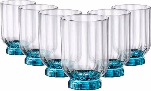 Bormioli Rocco Florian Double Whisky Tumbler Glasses, Blue, 375 ml, Set of 6