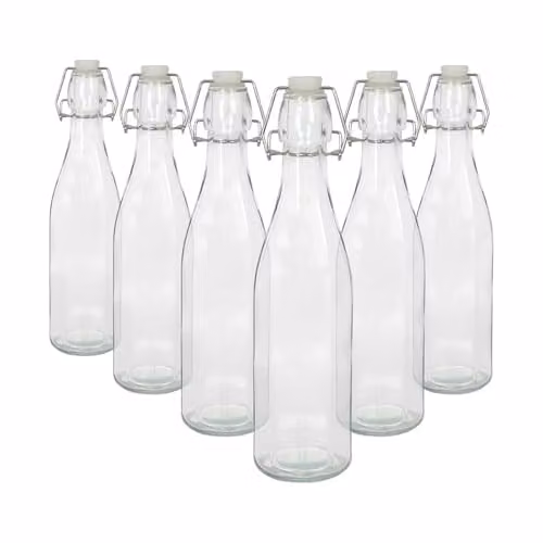 Argon Tableware 520ml Glass Bottles with Swing Top, Clear, Pack of 6 – 1