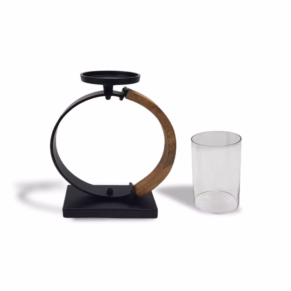 Elm Home And Garden Tall Loop Pillar Candle Holder Lantern in Black, H: 55 cm, W: 30 cm, D: 14 cm – 2
