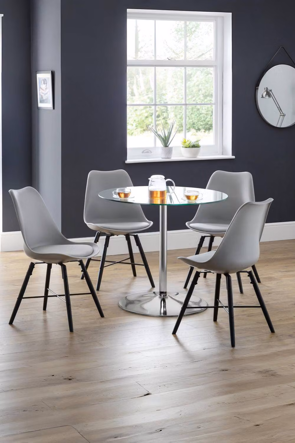 Julian Bowen Kudos Round Glass Pedestal Dining Table in Silver and Transparent – 3