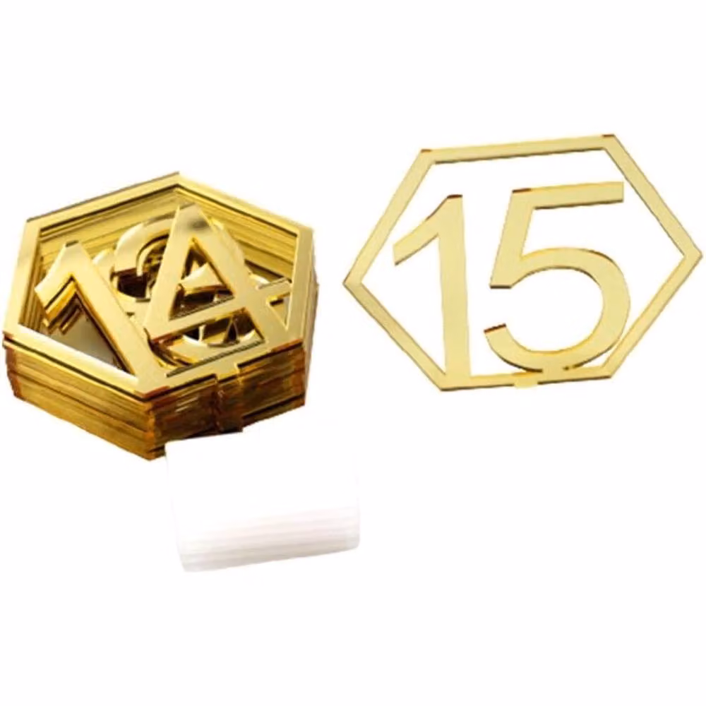 SPETLEK Hexagonal Wedding Table Numbers 1-20 with Gold Holders – 2