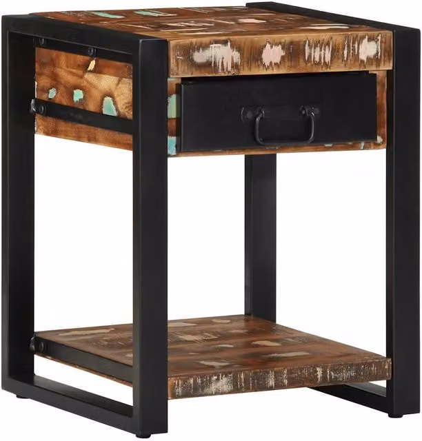 Berkfield Home Multicolour Reclaimed Solid Wood Side Table, W/D/H: 40 x 40 x 50 cm – 1