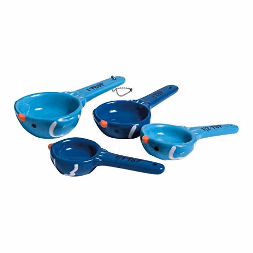 Orsina Birdy Ceramic Measuring Spoons with Printed Scale in Blue and Multicolour