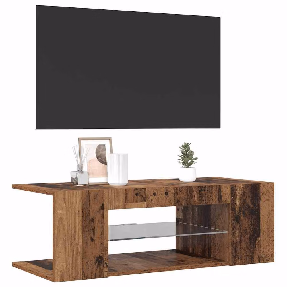 Berkfield Home TV Cabinet with Integrated LED Lights in Old Wood Brown, W/D/H: 90 x 39 x 30 cm – 5