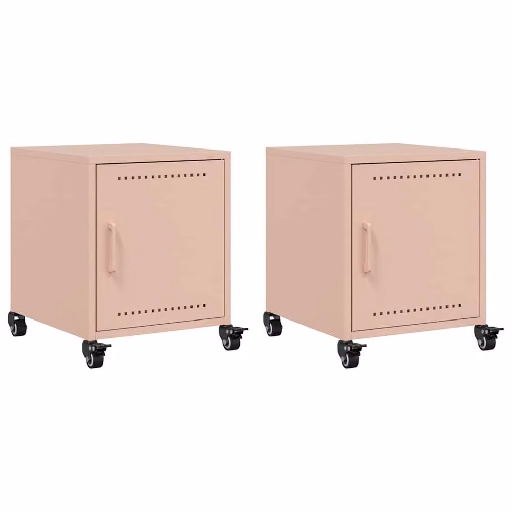 Berkfield Home Set of 2 Modern Pink Metal Bedside Cabinets, W/D/H: 36 x 39 x 43.5 cm – 2