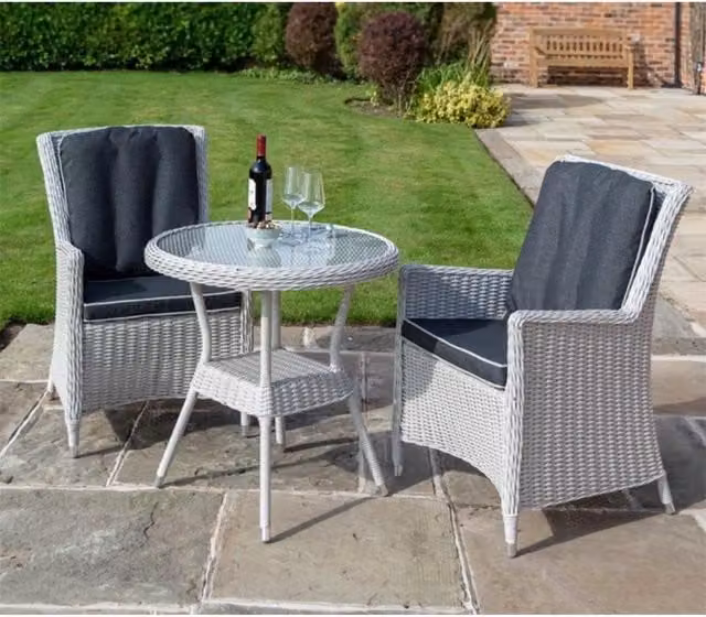 Cheshire 2 Seater Rattan Weave Garden Bistro Set in Putty Grey