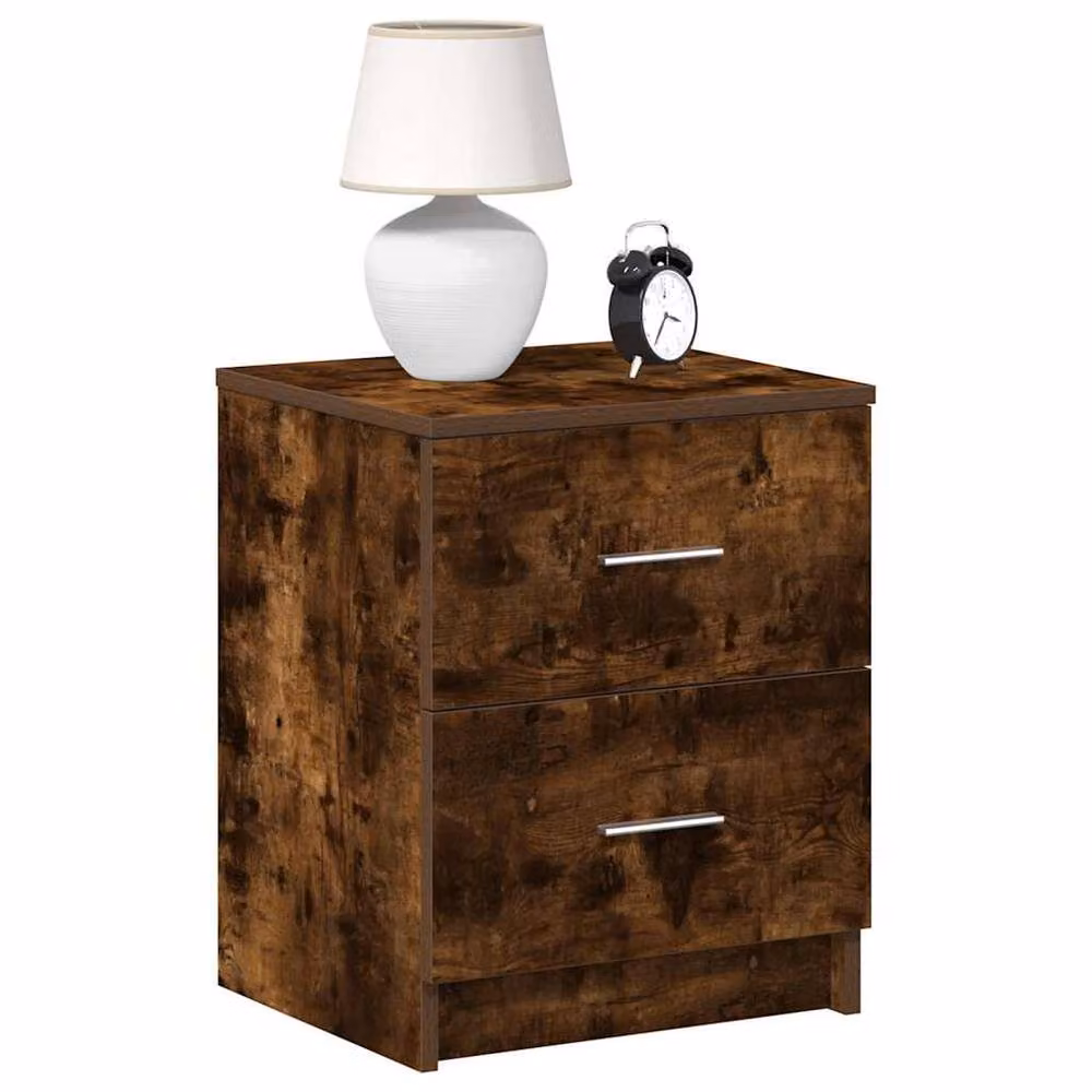Berkfield Home Set of 2 Durable Bedside Cabinets with 2 Drawers in Smoked Oak Brown, W/D/H: 40 x 36 x 50 cm – 2
