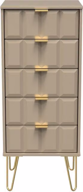 2 U Metro Ready Assembled 5 Drawer Tall Bedside Cabinet in Light Brown