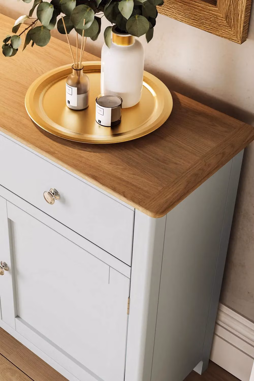 FWStyle Oak Sideboard with 2 Doors and 2 Drawers in Cream Linen – 2