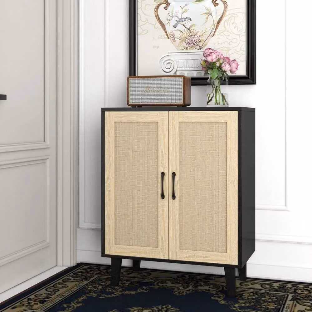 KORVIXA Modern Black Wood Storage Cabinet with 2 Hinged Doors, W/D/H: 100 x 100 x 100 cm – 3