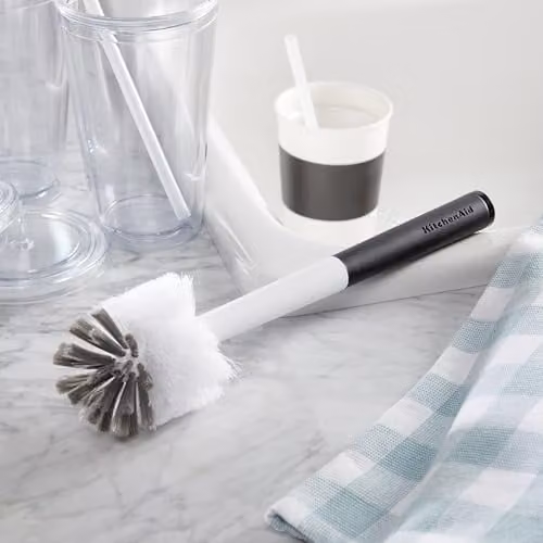 KitchenAid 2-Piece White Cleaning Brush Set with Scraper and Nylon Bristles – 1