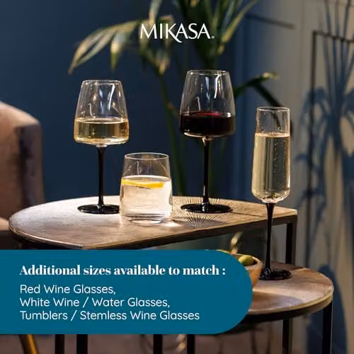 Mikasa Palermo Lead-Free Crystal Champagne Flute Set of 4, 250ml, Transparent with Black Stems – 4