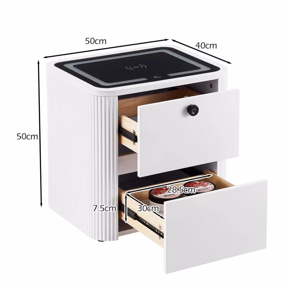 FORGEVIO Modern White LED Nightstand with Wireless Charging and Integrated Lighting, W/D/H: 40 x 40 x 40 cm – 2
