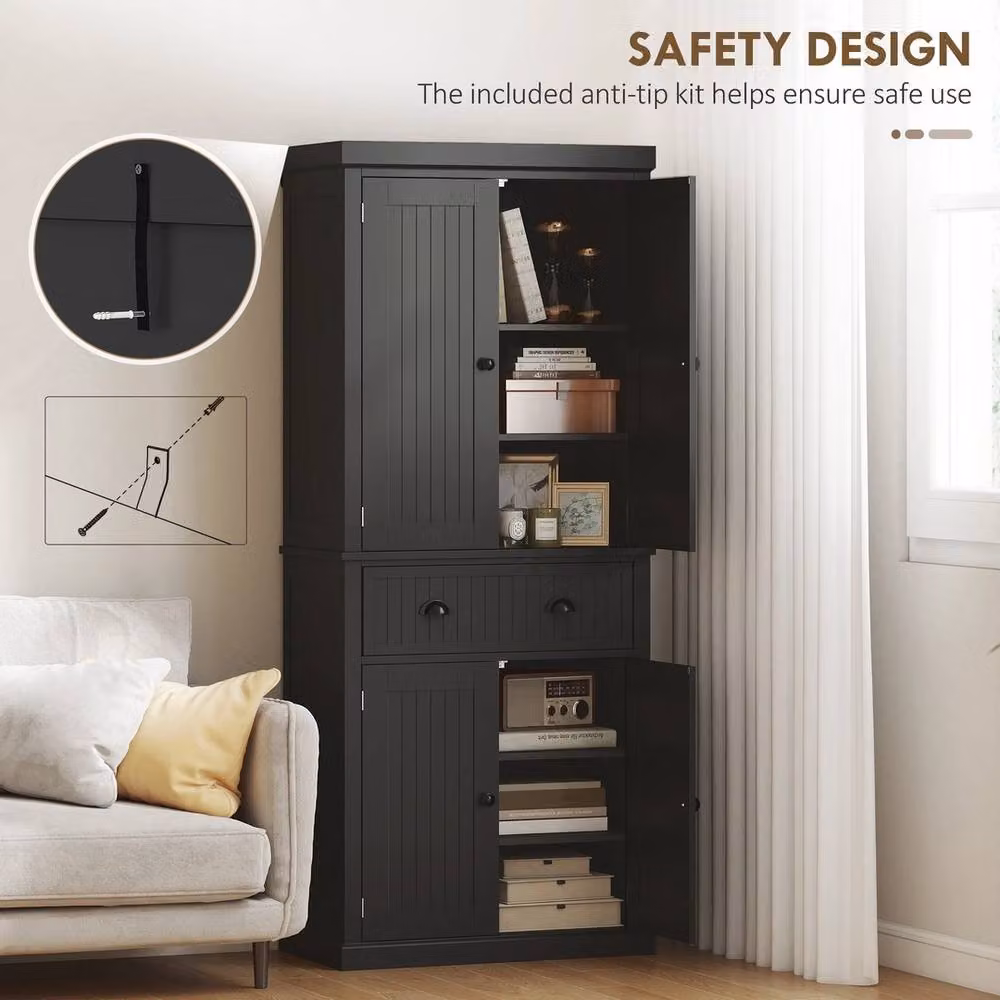 NESTLUNE Modern Black Freestanding Kitchen Storage Cabinet with Drawers, Cupboards and Shelves, W: 100 cm, D: 15 cm – 3
