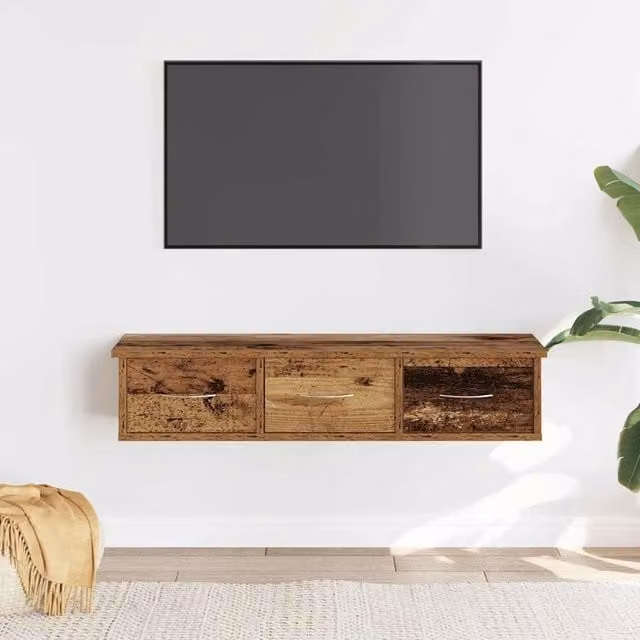 Berkfield Home Rustic Wall Cabinet in Brown Old Wood, W: 88 cm, D: 26 cm, H: 18.5 cm
