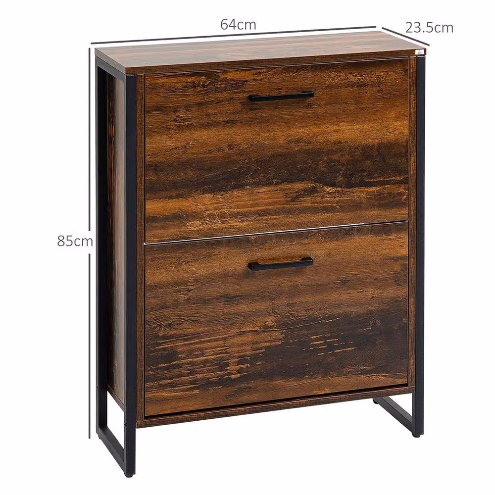 PAWNORA Brown 2 Flip Door Shoe Cabinet with Internal Shelves and Tilting Compartments – 3