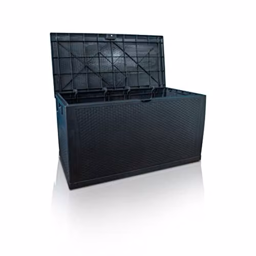 St Helens Home & Garden Rattan Style Waterproof Outdoor Storage Box in Black W/D/H: 120 x 63 x 61 cm