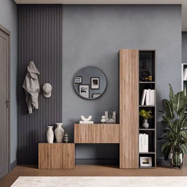 Decorotika Siena Wall Mounted Minimalist Entertainment Center in Black and Alina Pattern