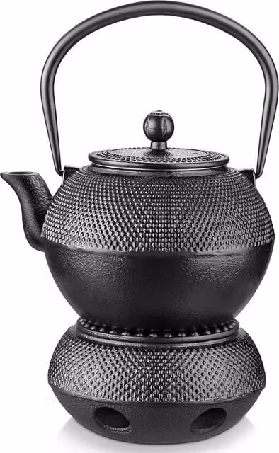 Gr8 Home Japanese Tetsubin Cast Iron Teapot and Warmer Set with Infuser, Black