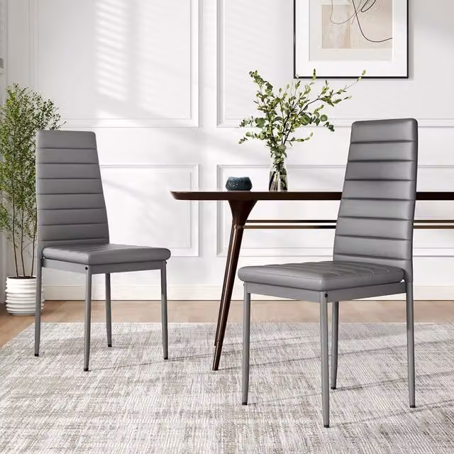 Komore Set of 2 Modern Grey Faux Leather High-Back Armless Dining Chairs