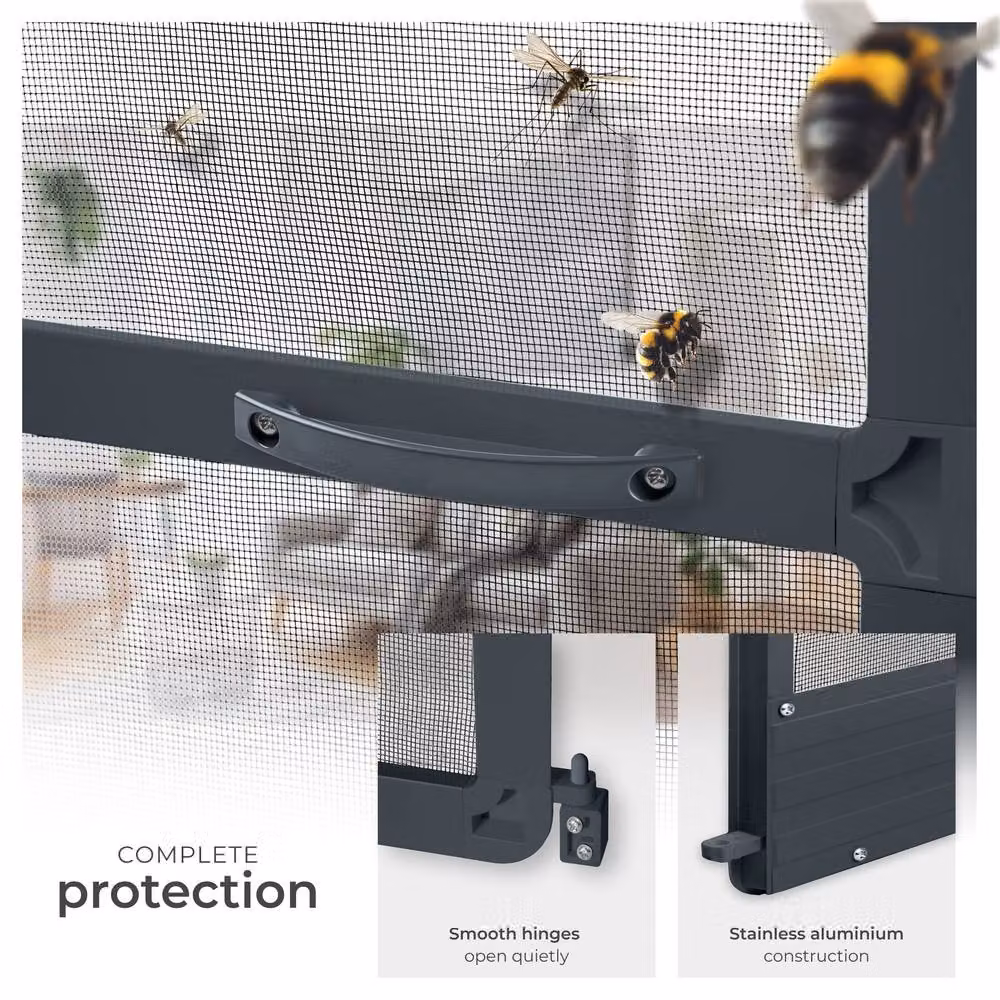 tectake Aluminium-Framed Fly Screen for Doors, Dark Grey, W/H: 95 x 210 cm – 3