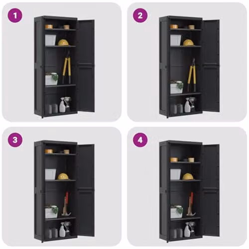 vidaXL Outdoor Storage Cabinet in Black Plastic with Internal Shelves and Lock, W/D/H: 65 x 37 x 165 cm – 4