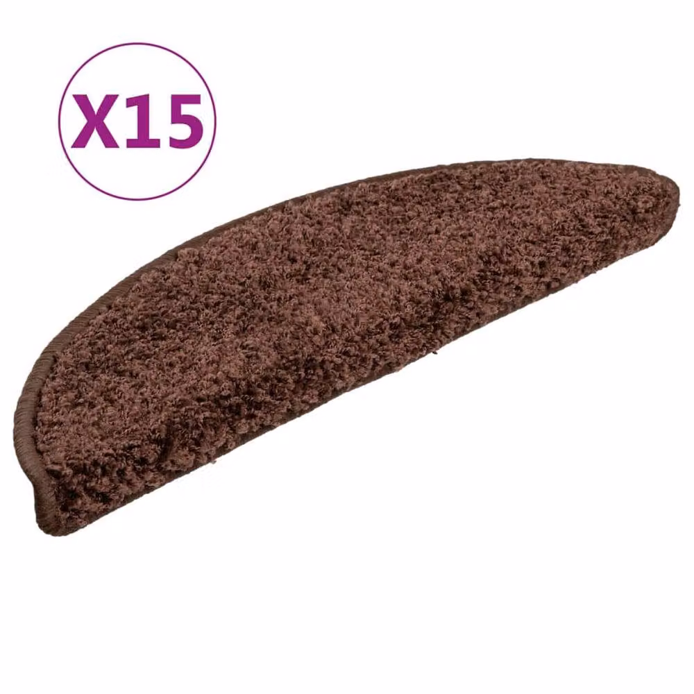 Berkfield Home Self-Adhesive Carpet Stair Treads, 15 Pieces, Brown, W: 56 cm, D: 17 cm, H: 3 cm – 2