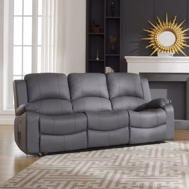 Artemis Home Glendale 3 Seat Electric Reclining Sofa in Grey with USB Charging and Synthetic Leather Upholstery