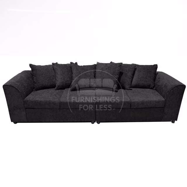 Furnishings For Less UK Monaco Black Chenille Fabric 4 Seater Curved Arm Sofa with Scatter Cushions