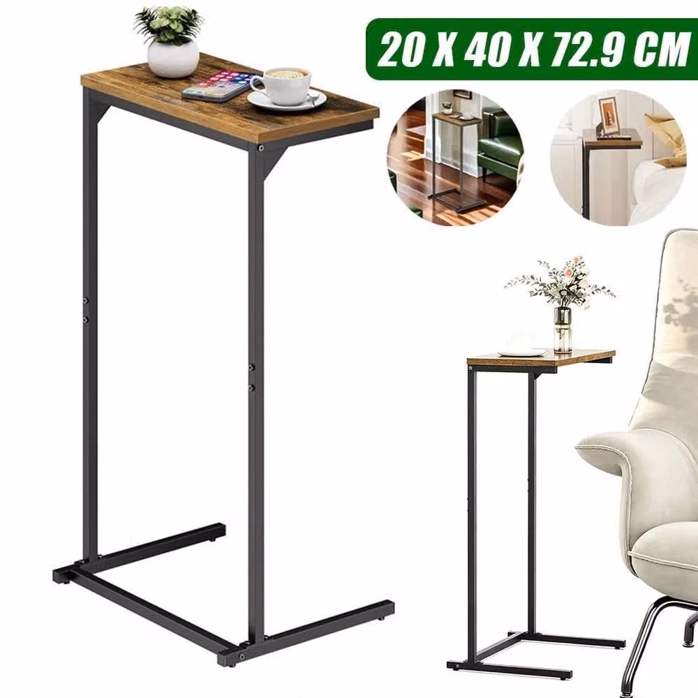 KORVIXA C-Shaped Sofa Side End Table with Brown Wood Top for Living Room, Home Office or Bedroom – 2