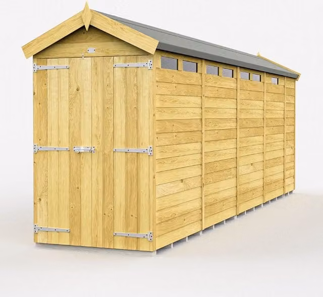 Buttercup Farm Apex Security Shed with Double Doors in Brown, W: 118 cm, H: 217 cm, L: 503 cm