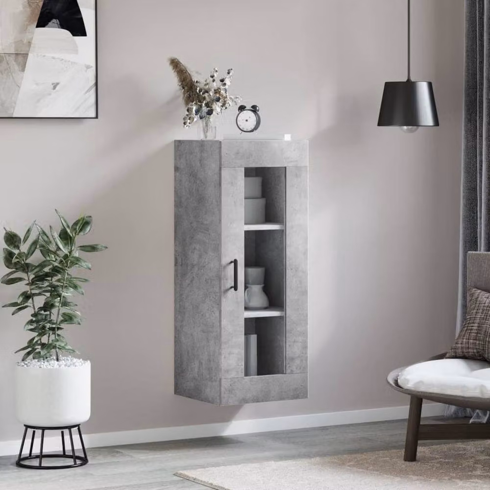 Berkfield Home Wall Mounted Cabinet in Concrete Grey with Glass Doors, W/D/H: 34.5 x 34 x 90 cm – 3