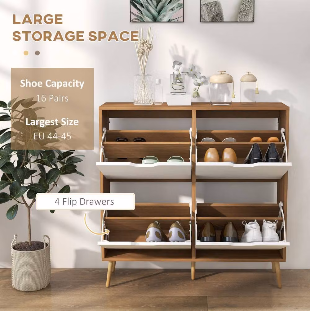 STILVORA Scandinavian Shoe Cabinet with 4 Tilting Compartments in Natural and White – 4
