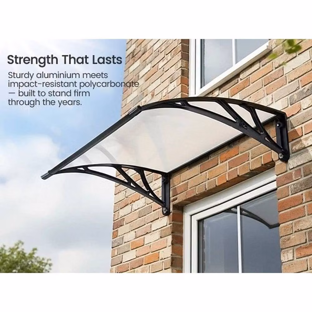 EONLION Black and Transparent Aluminium Door Canopy Awning Rain Shelter, W: 100 cm, D: 100 cm, H: 76 cm – 3