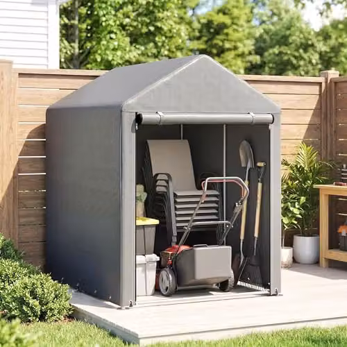 Outsunny Grey Garden Storage Shed with Single Door, W/D/H: 120 x 120 x 165 cm – 8