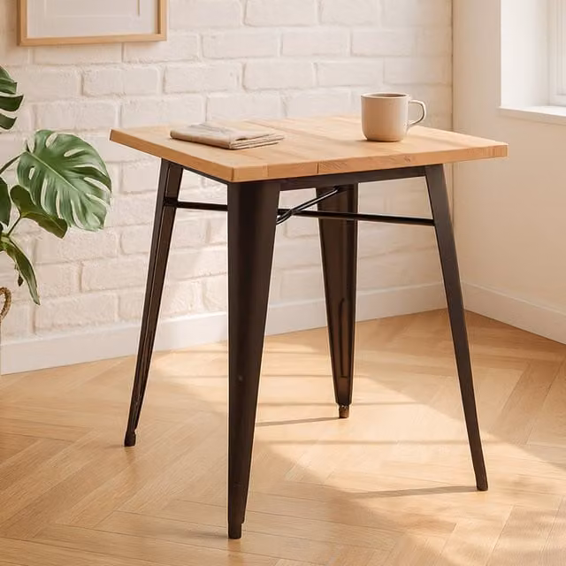 Orsina Copper Effect Side Table in Metal and Ash Wood, Brown