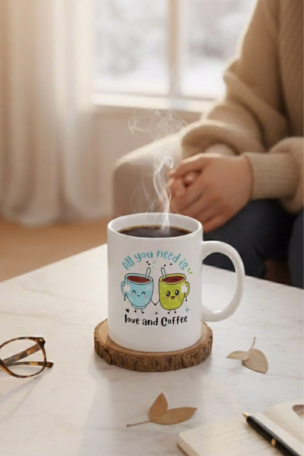 Dyzi All You Need Is Love and Coffee Printed Ceramic Mug in White – 2