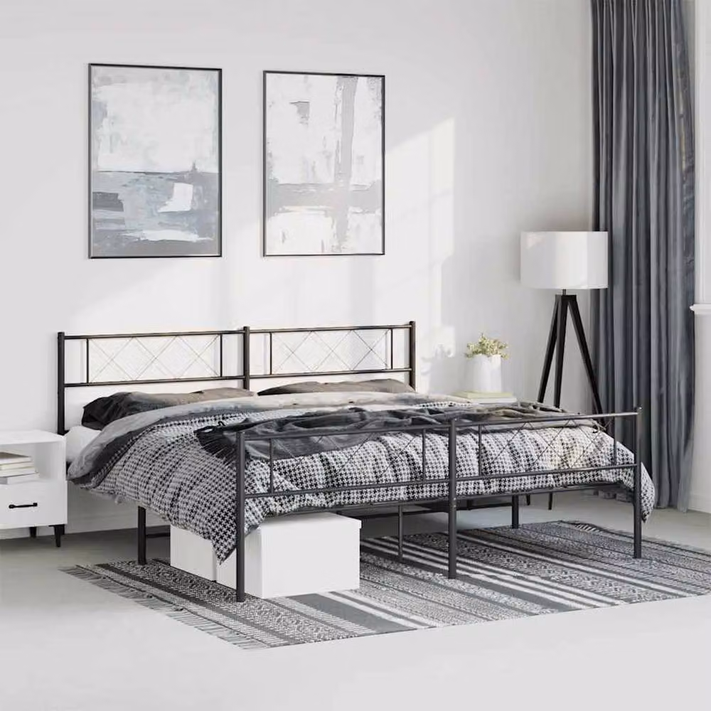 Berkfield Home Metal Bed Frame with Headboard and Footboard in Black, W/D/H: 193 x 203 cm – 2