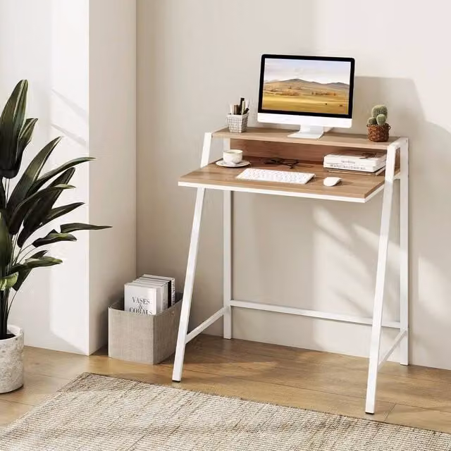 EONLION Modern Brown Computer Desk with Metal Legs, W: 100 cm, H: 75 cm