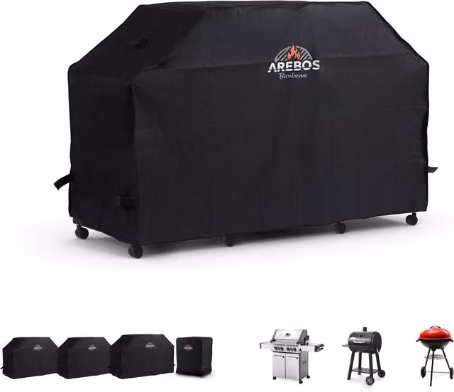 AREBOS Black PVC Protective Cover for Gas, Charcoal or Electric BBQ Grills, W/D/H: 147 x 61 x 122 cm