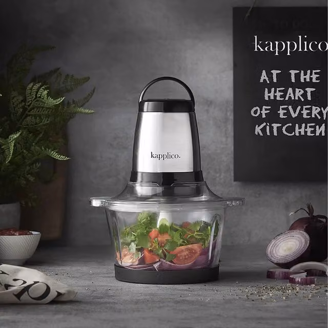 Kapplico Electric Mini Chopper in Silver with Glass and Stainless Steel