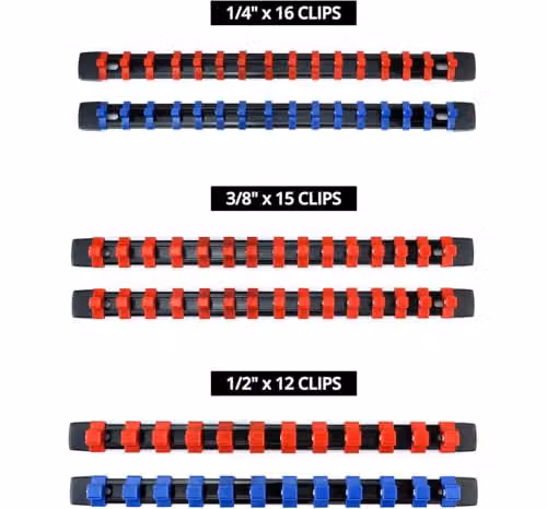Autojack 6 Piece Socket Organizer Set with 1/4", 3/8" and 1/2" Drive Rails in Red and Blue – 4